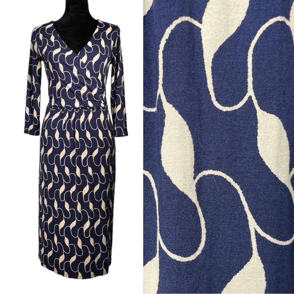 Boden Blue and Cream Midi Dress